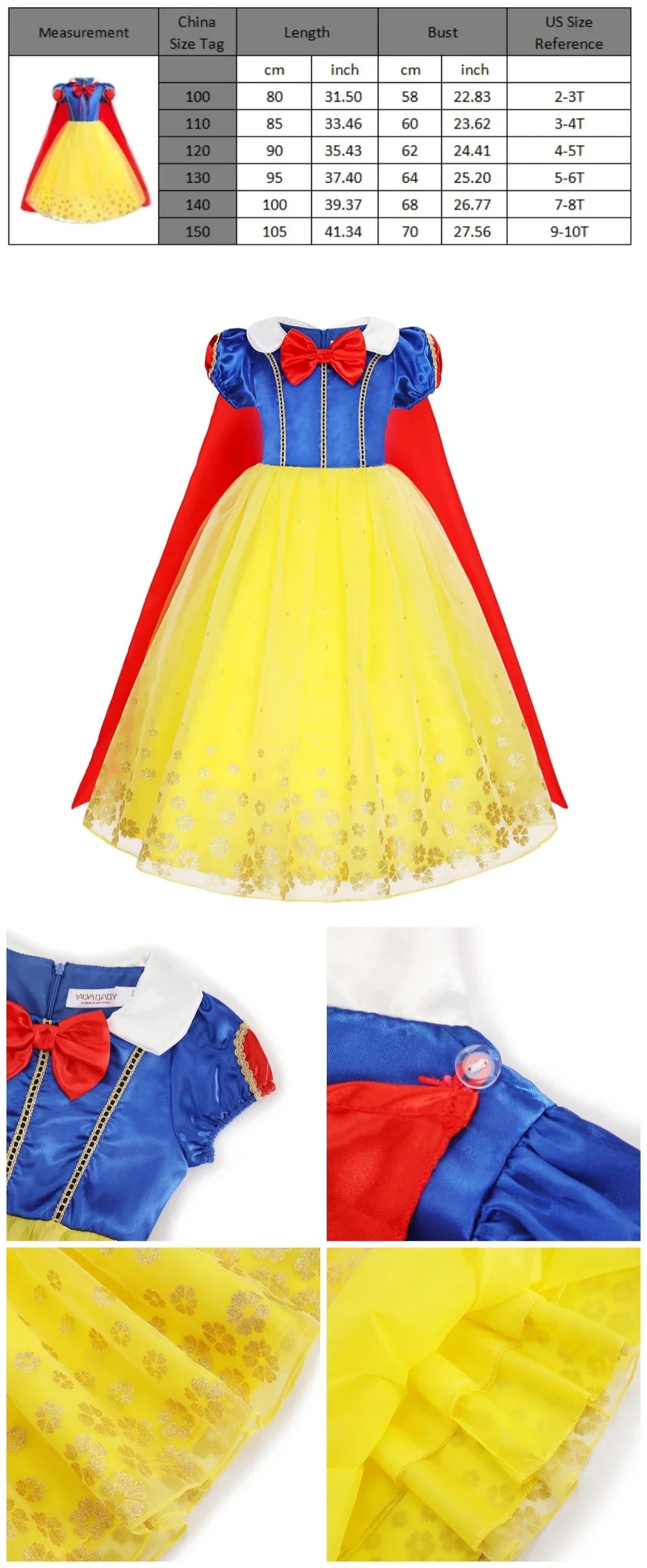 Muababy Princess Dress for Girls Aurora Belle Elsa Jasmine Cosplay Costume Party Halloween Carnival Outfit Kids 2-8Y Vestido