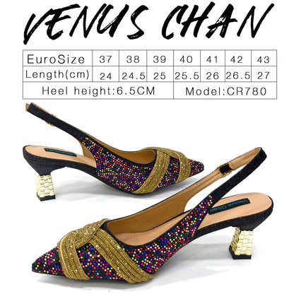 2024 Special Design High Quality Orange Color African Women Shoes and Bag Set with Shinning Crystal for Wedding Party