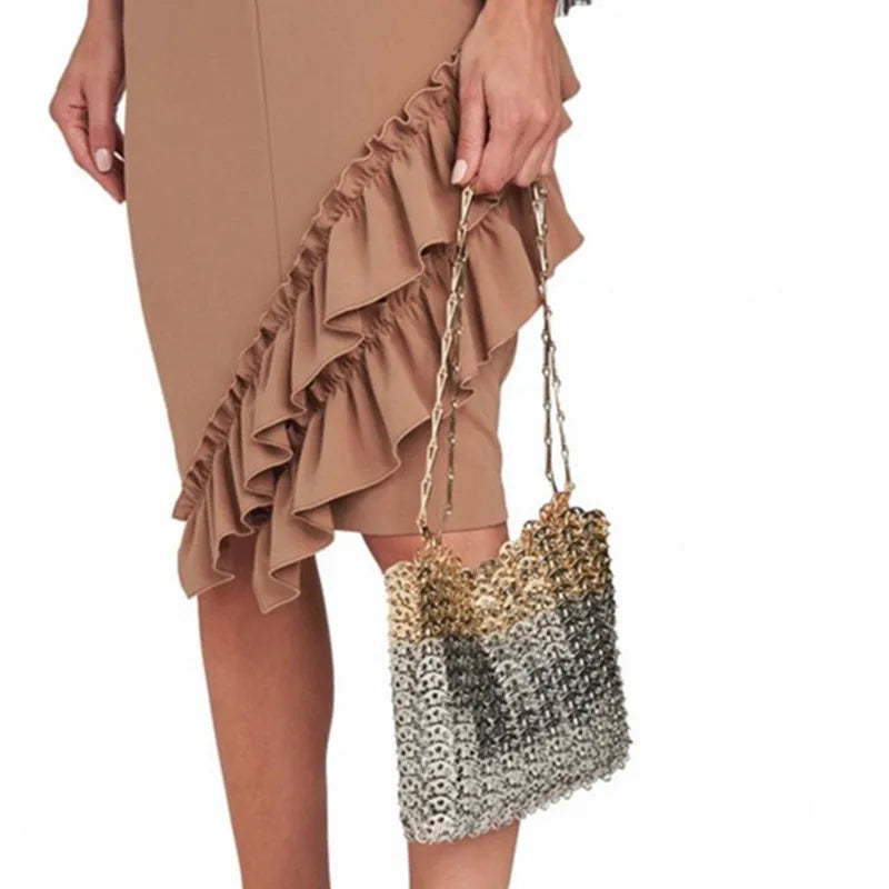 Women's Bag Designer Handbag Aesthetic Bags Hand Woven Metal Gold Silver Splicing Clutch Luxury Holiday Shoulder Bag Tote Bag