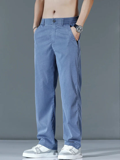 Ultra-thin Lyocell Fashion Loose Casual Pants Men Spring Summer Korean Straight Stretch Brand Trousers Male Clothing Wide Pants