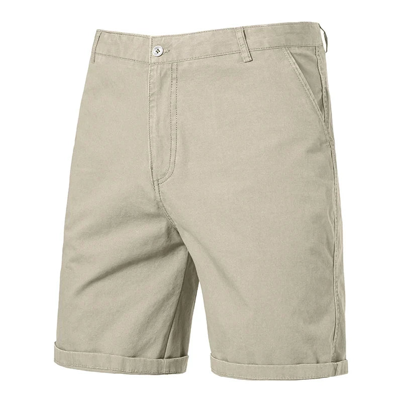 Classic Mens 100% Cotton Casual Shorts Khaki Grey Navy Black Knee Shorts American Style Streetwear Golf Shorts
