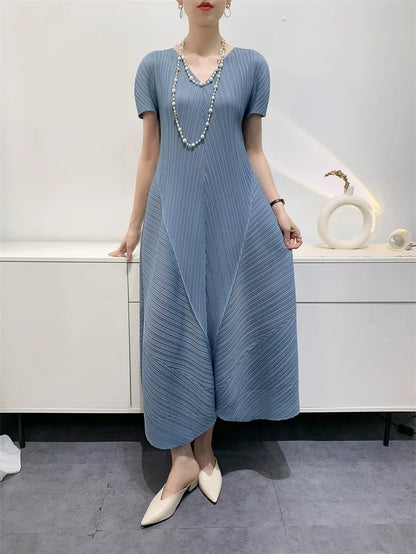 Miyake Bud Elegant Dresses for Women 2024 Autumn New Pleated Casual Fashion Solid Color Party Formal Occasion Dresses