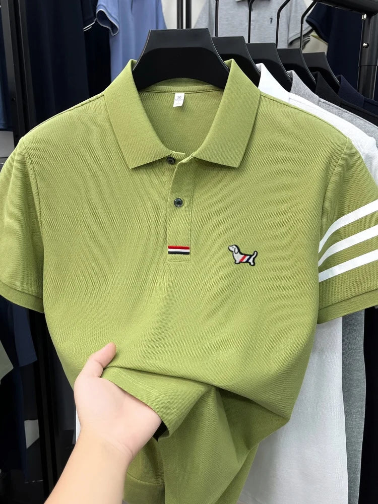 100% pure cotton short sleeve high-end brand cartoon dog embossed men's T-shirt summer new Korean casual breathable polo shirt