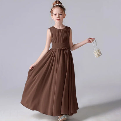 Customized Chiffon Pleated Flower Girl Dresses Sashe Kid Wedding Birthday Party Pageant Gowns Junior Bridesmaid Dress