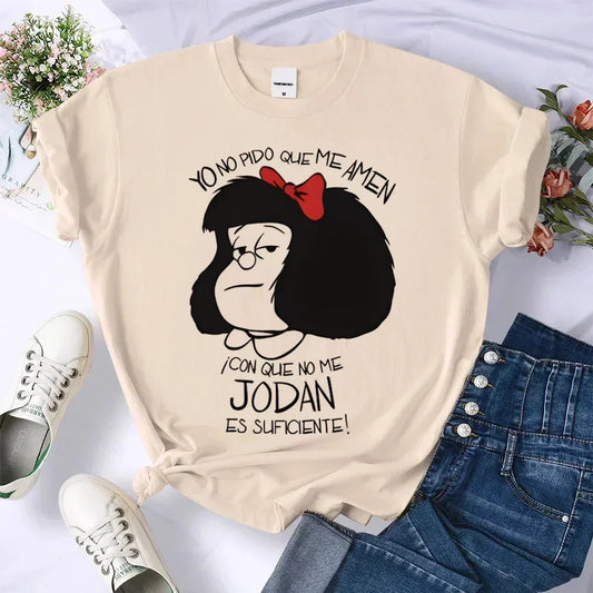 Mafalda Top Women's Casual Loose Comfortable Summer Pattern Manga T-shirt Female Designer Harajuku Clothing