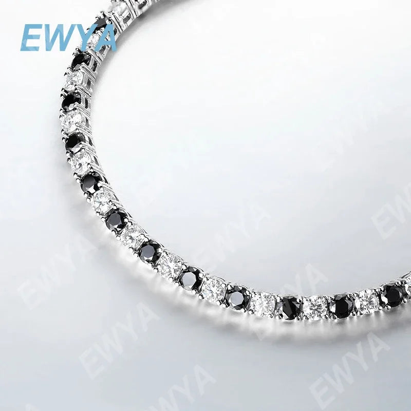 GRA Certified 3mm 0.1CT Gradient Color Black Grey White Moissanite Tennis Bracelet for Men Woman 925 Silver Link Bracelets