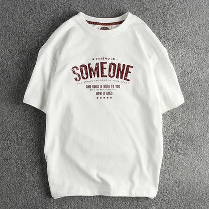 5110# Summer New American Retro Short Sleeve O-neck Letter Printed T-shirt Men's Simple 100% Cotton Old Washed Loose Casual Tops