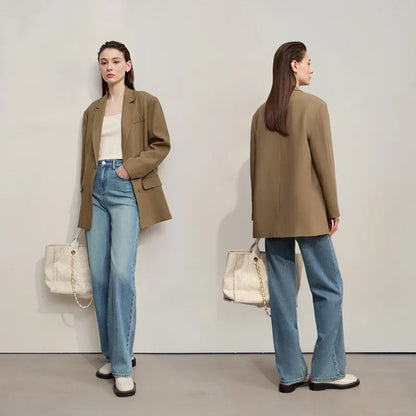Women's Jacket 2025 Autumn New Commuter Elegant Solid Loose Top Women Long Sleeves Single Breasted Blazer Ladies 12553060