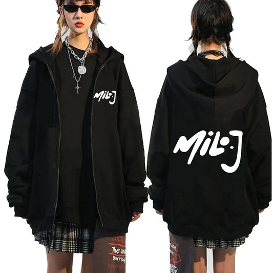 Rapper Milo J Logo Merch Zipper Hoodies Men's Women Fashion Hip Hop Zip Up Hooded Sweatshirts Casual Oversized Jackets Pullovers