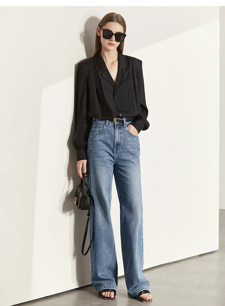 Minimalism Women Jeans 2025 Autumn Vintage Denim Pants Loose Wide Leg Pants Woman Casual Pants Female Trousers 12551002
