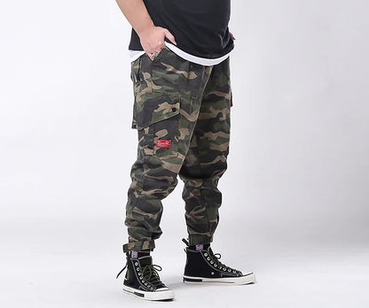 Big Size Men's Cargo Pant Elastic Waist Cotton Jogger Trouser Male Camouflage Loose Spring Pocket Extra Large Plus Baggy Hip Hop