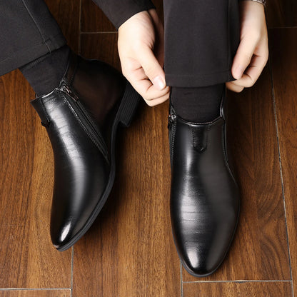 Men Handcrafted Leather Ankle Boots Side Zipper Pointed Toe Chelsea Boots Comfortable Non-slip Formal Business Casual Shoes 2026