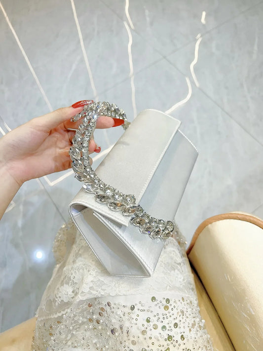 Luxury Satin Metal Handheld Women Handbag Crystal Shiny Rhinestones Diamond Evening Bags Wedding Party Clutch Purse Shoulder Bag