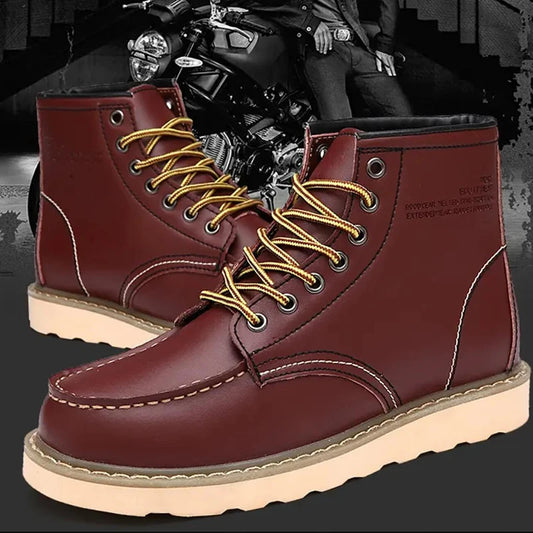 Winter Warm Men Boots Leather Mens Snow Boots No-slip High Top Male Work Shoes with Fur Handmade Waterproof Male Ankle Boots