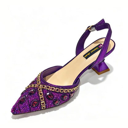 2026 Nigerian Women Heel Ladies Italian Luxury Design Green Shoes And Bag Set Decorated with Rhinestone Handbag Wedding Party