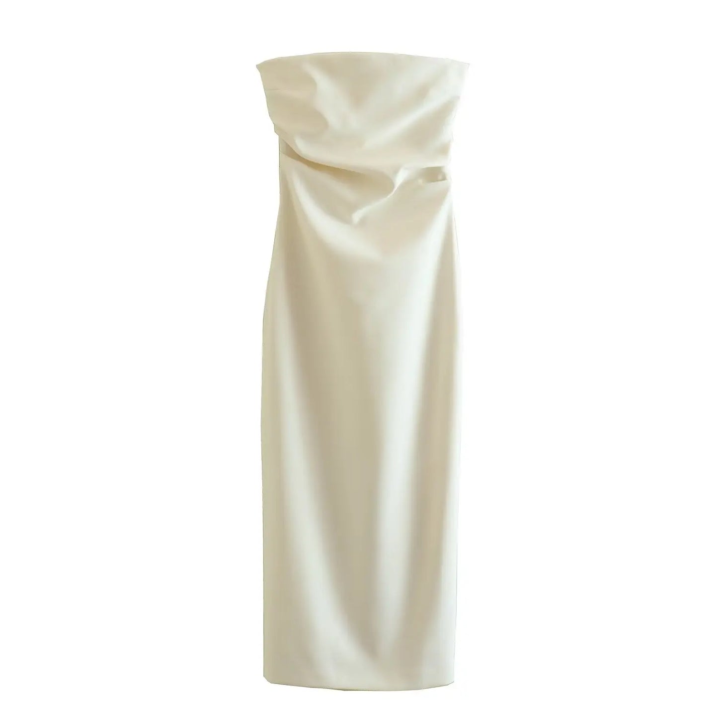 Women Fashion Summer New Sexy Split Back Zip Pleated Sleeveless Strapless Dress Chic Female French Elegant Evening