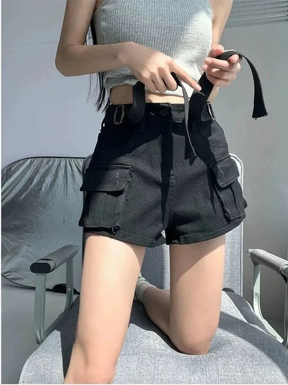 Women's High Waist Mini Skirt Y2K Denim Workwear Shorts Elastic Slimming Summer Hot Pants Trendy Plus Size Skirts for Ladies