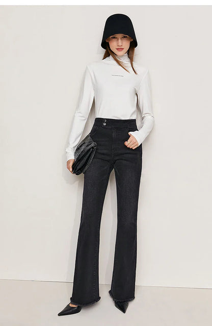 Jeans For Woman 2025 Winter New Slim-fit Warm Versatile Flared Pants Simple Commuter Casual Casual Woman Trousers 12344022
