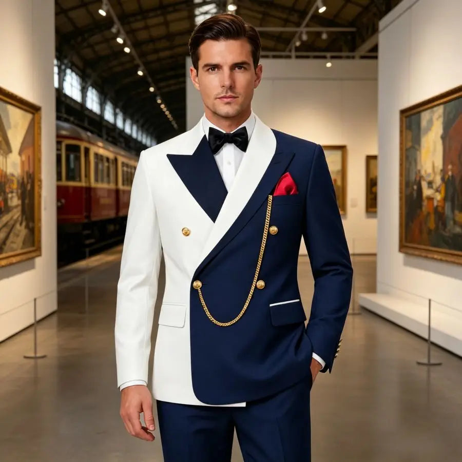 Double Breasted Wedding Suits for Men Asymmetrical Neck Slim Fit Groom Tuxedo 2 Pieces Custom Made Jacket Pants Formal Set