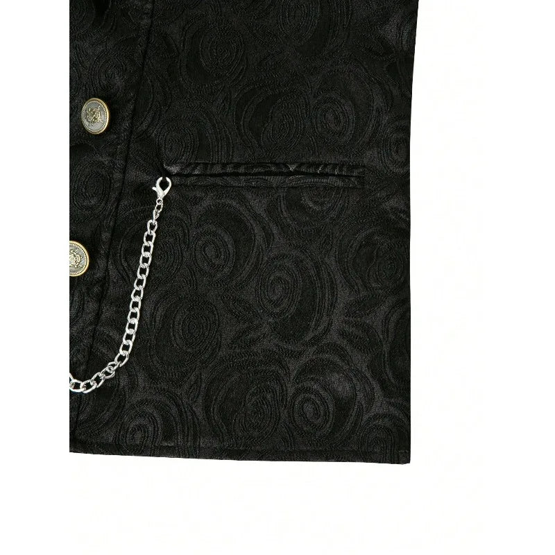 Suit Vest Men British Style Turn Down Collar Double-breasted Male Waistcoat Slim Printed Business Casual Man Coat Vest