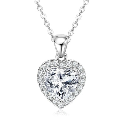 2ct D Color Moissanite Love Heart Pendant Necklaces 925 Sterling Silver Necklace Chains for Women Wedding Jewelry Gift
