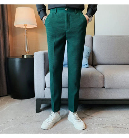 2024 Autumn New Waffle Stretch Waist Business Formal Pants Men Fashion Wedding Slim Trouser Mens Brand Social Party Suit Pants