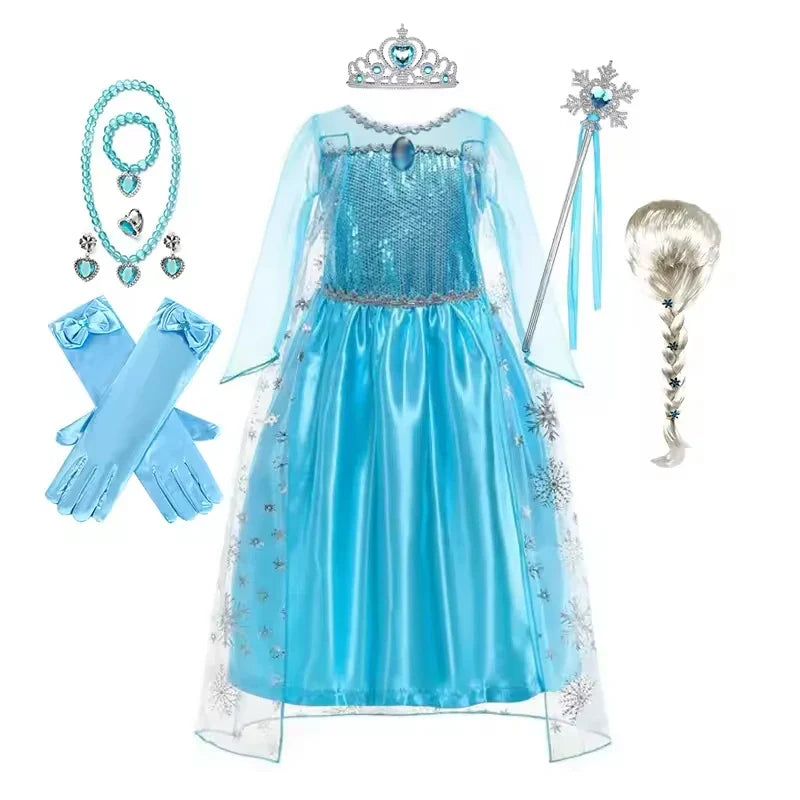 Frozen Girls Cospaly Snow Queen Elsa Cape Costumes Kids Carnival Party Prom Gown Children Clothes Elsa Princess Dresses