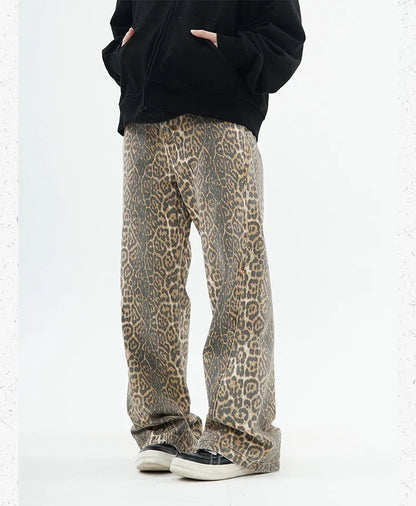 Vintage Leopard Print Jeans Women Spring Oversize Casual Hip Pop Wide Leg Trouser Trend High Waist Panther Denim Pants Ladies