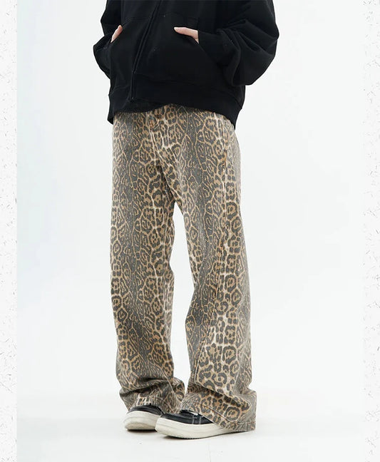Vintage Leopard Print Jeans Women Spring Oversize Casual Hip Pop Wide Leg Trouser Trend High Waist Panther Denim Pants Ladies