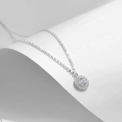 925 Sterling Silver Classic Sparkling Round High Quality Zirconia Wedding Pendant Necklace For Women Anniversary Jewelry