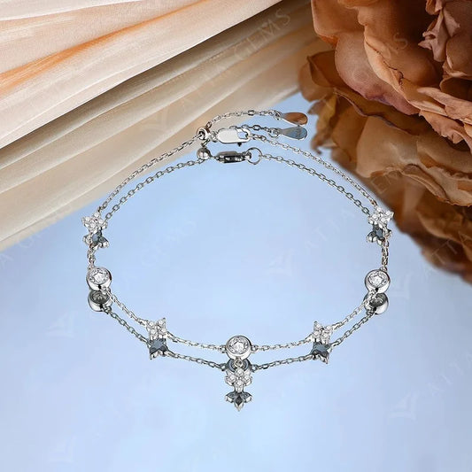 Bracelet Classique en Moissanite pour Femme en Argent Sterling 925, Or Massif 18K 14K 10K, Bracelet Perle pour Fête Anniversaire