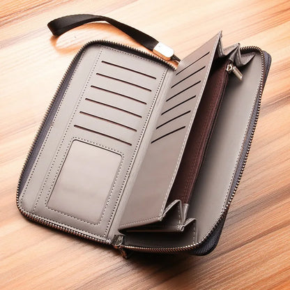 Men's Long Wallet Casual Canvas Zipper Handbag with Multiple Card Slots Large Capacity Mobile Wallet