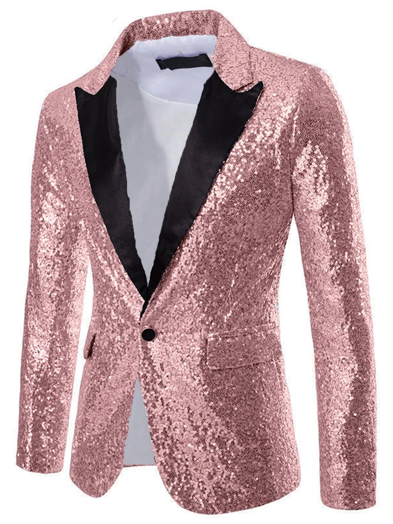Men's Shiny Sequin Blazer One Button Peak Lapel Slim Fit Party Jacket Sparkly Glitter Tuxedo for Prom Nightclub Stage