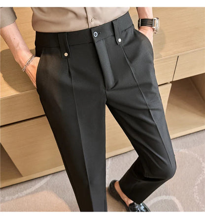 Mens Suit Pants 2026 Spring New British Style Elastic Waist Solid Casual Formal Dress Pants Slim Fit Trousers for Men Clothing