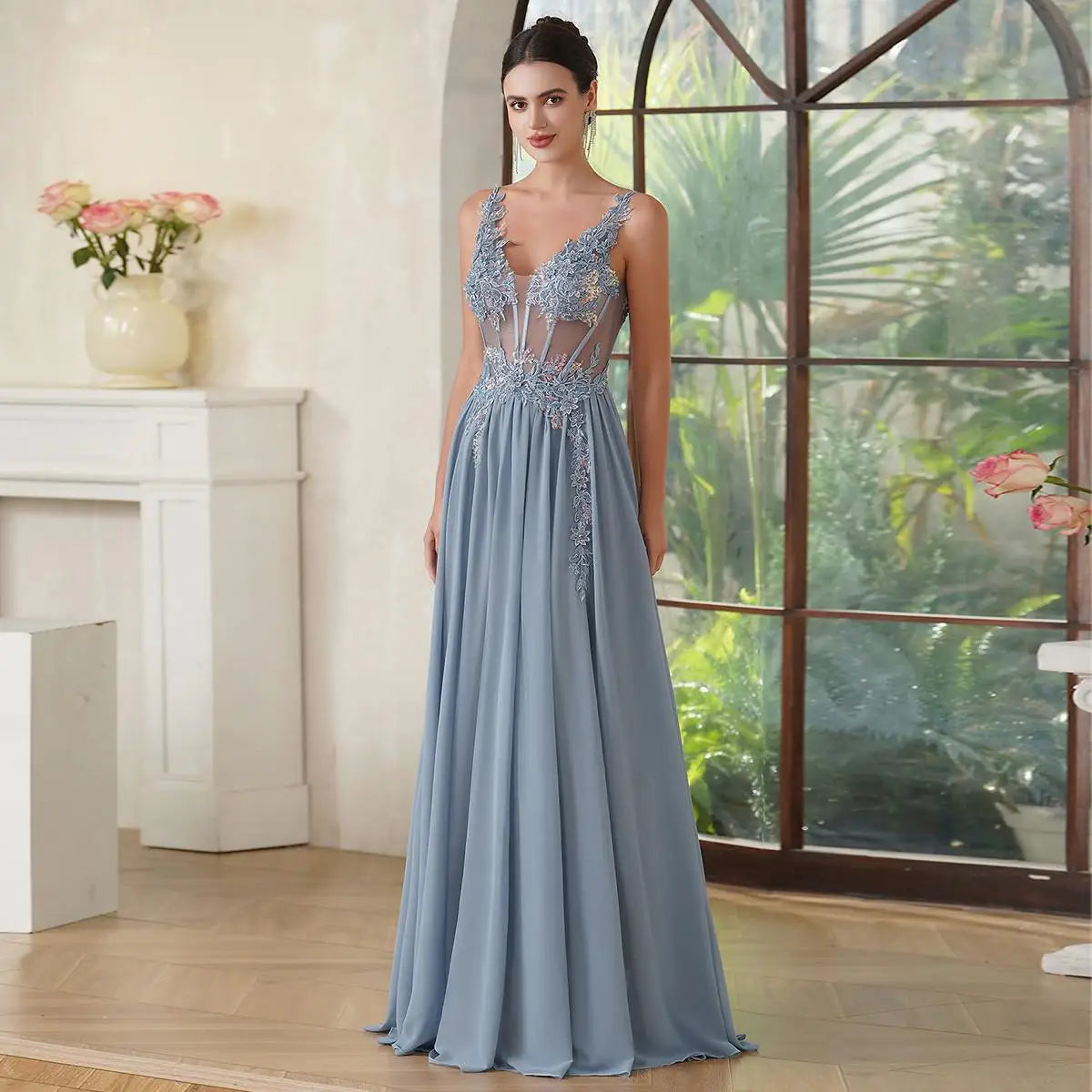 Navy Blue A Line Evening Dresses 2025 Elegant Beaded Appliques Illusion Prom Gowns Formal Party Vestido De Gala
