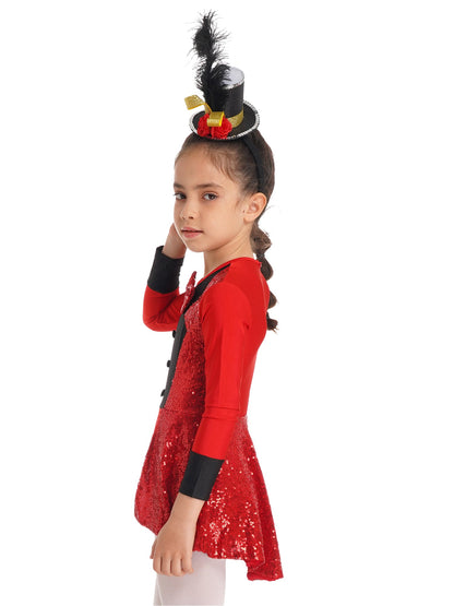 Kids Girls Sequins Ballet Dance Dress Shiny Modern Latin Jazz Dance Stage Performance Leotard Costume Dancewear