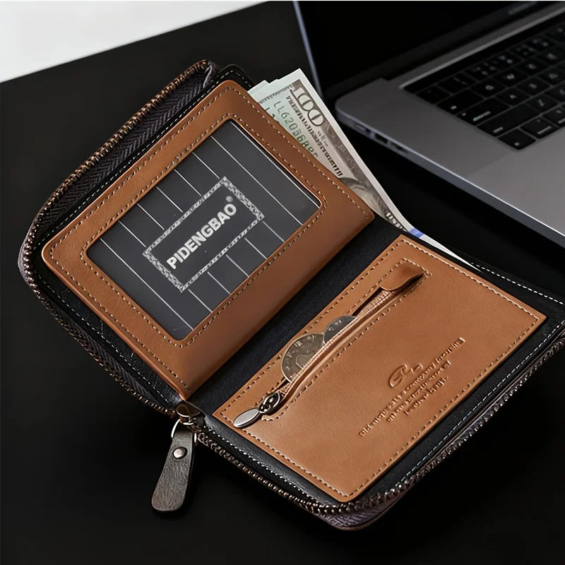 Customized Photo Men Retro Short Wallet Engraved Picture Zipper PU Leather Coin Purse High Quality Credit Card Holder Ideal Gift