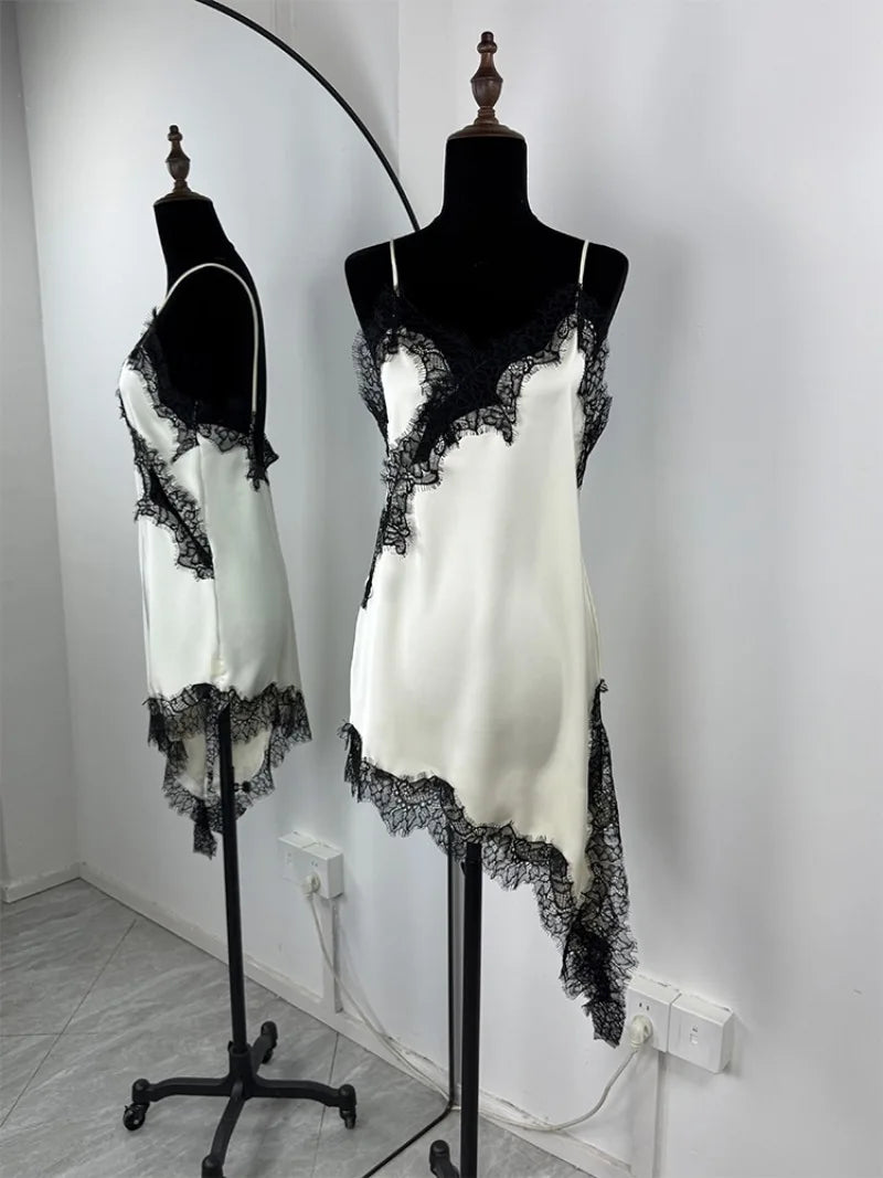 Trendix Black Lace Slip Dress Women exy Hollow Out Sleeveless Short Dresses Party Club Ruffle Loose Elegant Backless Mini Dress