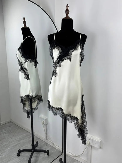 Trendix Black Lace Slip Dress Women exy Hollow Out Sleeveless Short Dresses Party Club Ruffle Loose Elegant Backless Mini Dress