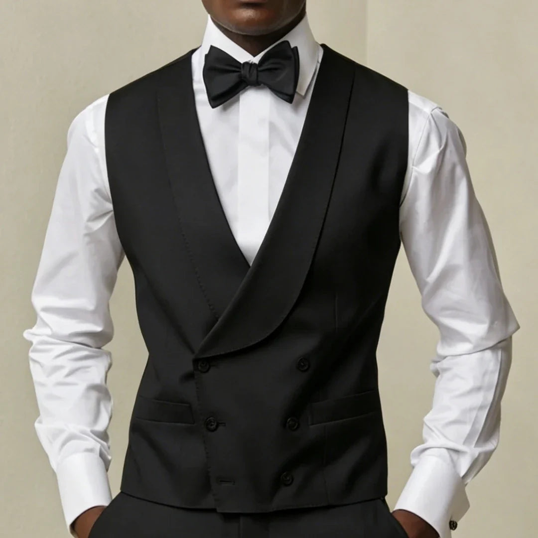 Men Vest White Double Button With Lapel Waistcoat For Wedding Banquet Business Party Office Work Casual Daily Men Suit Vest