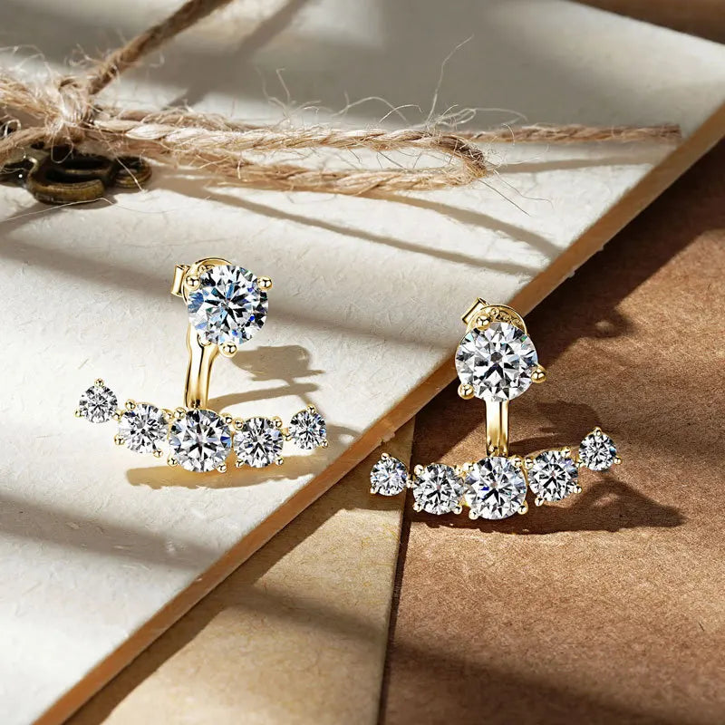 2 in 1 Full 5mm D Color Moissanite Stud Earrings for Women S925 Silver 2cttw All Diamond Earring Pierced Ear Fine Jewelry