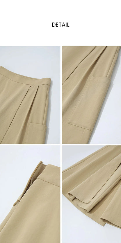 Women's A-Line Skirt 2026 Summer New Textured Relaxed Pocket Midi Culottes Versatile Casual Style Skirt For Women 12622124