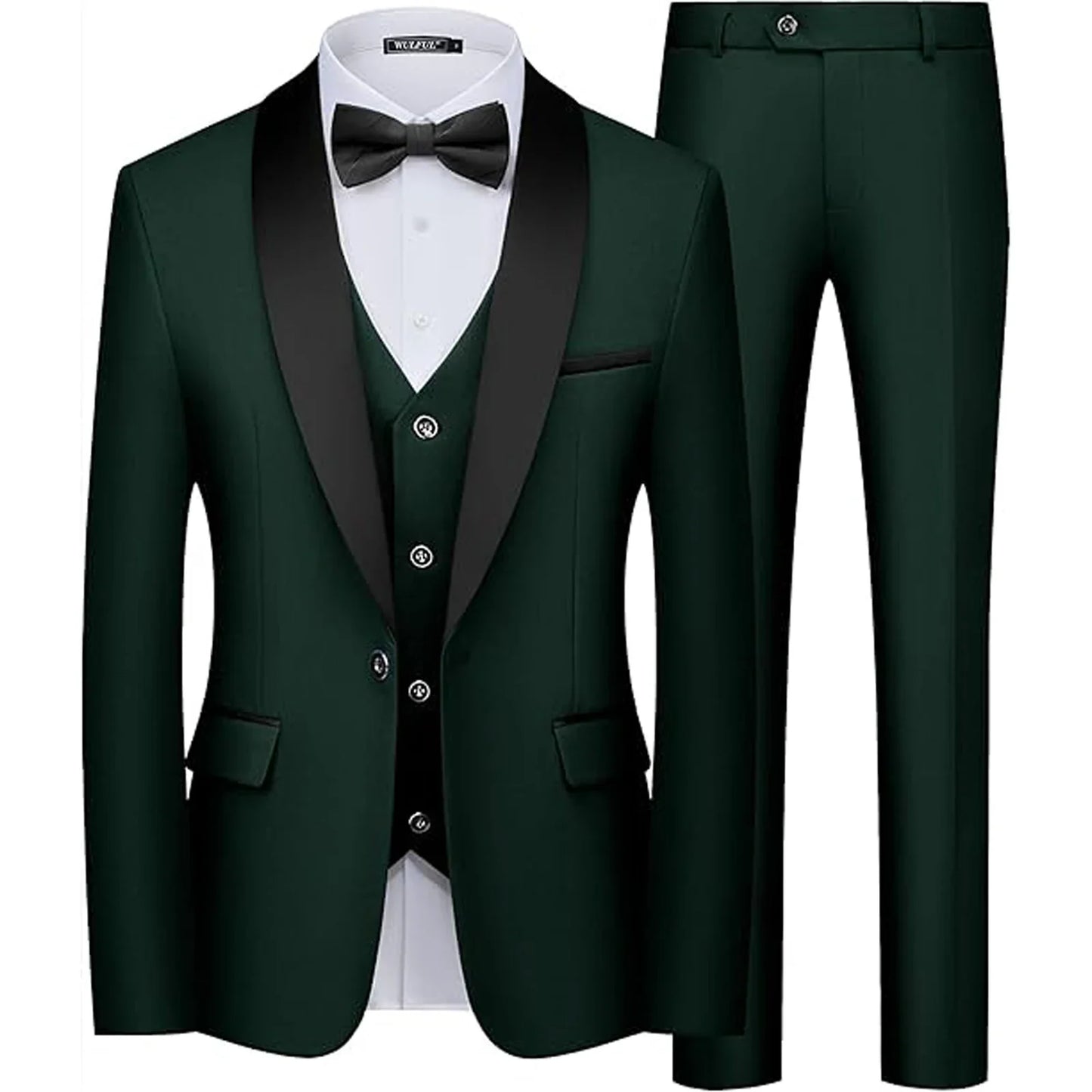 Men's 3 Pieces Shawl Collar Suits Blazer Vest Pants Slim Fit Tuxedo Suit Set One Button Formal  Jacket for Wedding Prom Party