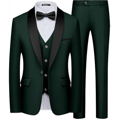 Men's 3 Pieces Shawl Collar Suits Blazer Vest Pants Slim Fit Tuxedo Suit Set One Button Formal  Jacket for Wedding Prom Party