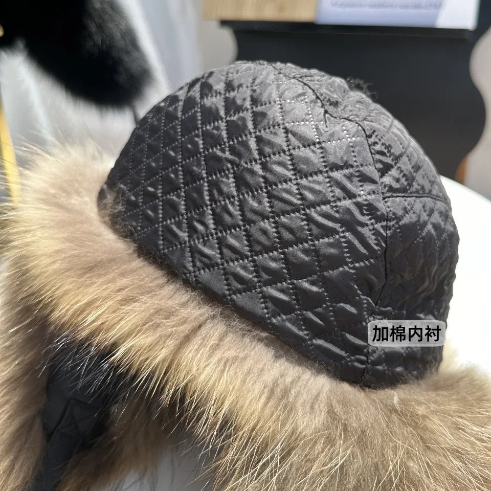 100% genuine fox fur ear-protecting hat Men real raccoon fur bomber hat Women winter warm fur real sheep leather snow hat