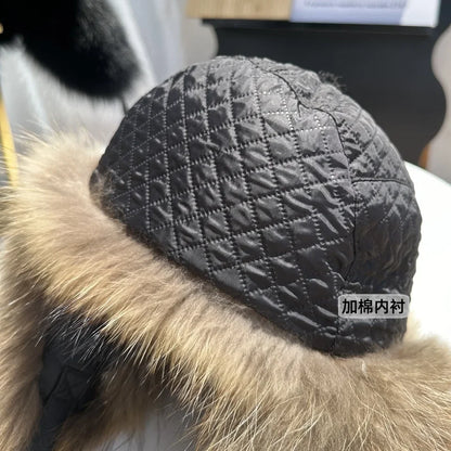 100% genuine fox fur ear-protecting hat Men real raccoon fur bomber hat Women winter warm fur real sheep leather snow hat