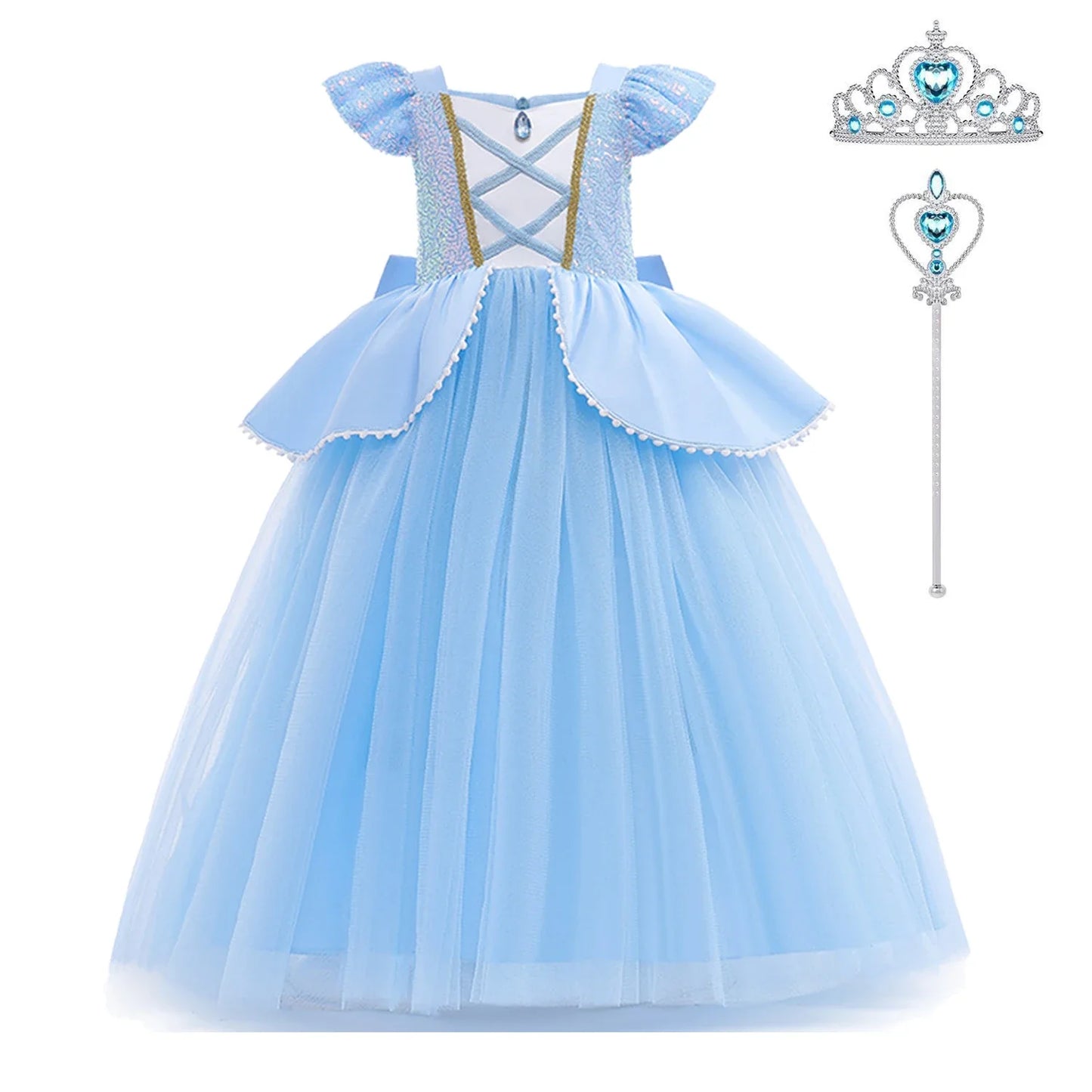 Girls Deluxe Elegant Cinderella Princess Ball Gown Children Birthday Party Dress Vestidos Cosplay Costume Carnival Apparel