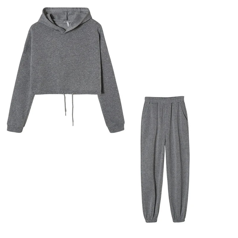 Winter Tracksuit Women Two Piece Set - Oversized Hoodie Sweatpants Solid Color Sportswear Suit |Casual Sweatshirt Trouser Set