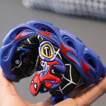 Disney Children's Sneakers Boys Cartoon Spiderman Led Light Sport Shoes Student Shoes Hook Anti-slip Kids Outdoor Shoes