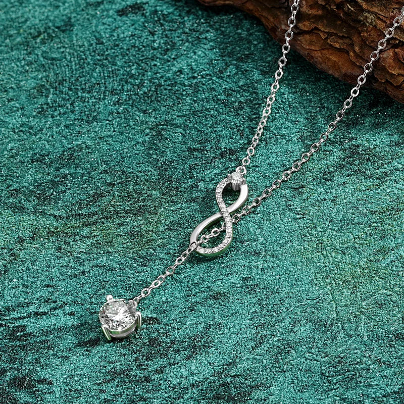 Round Moissanite Infinity Charm Pendant Necklace for Women S925 Sterling Silver Necklaces Chains Wedding Jewelry Gifts